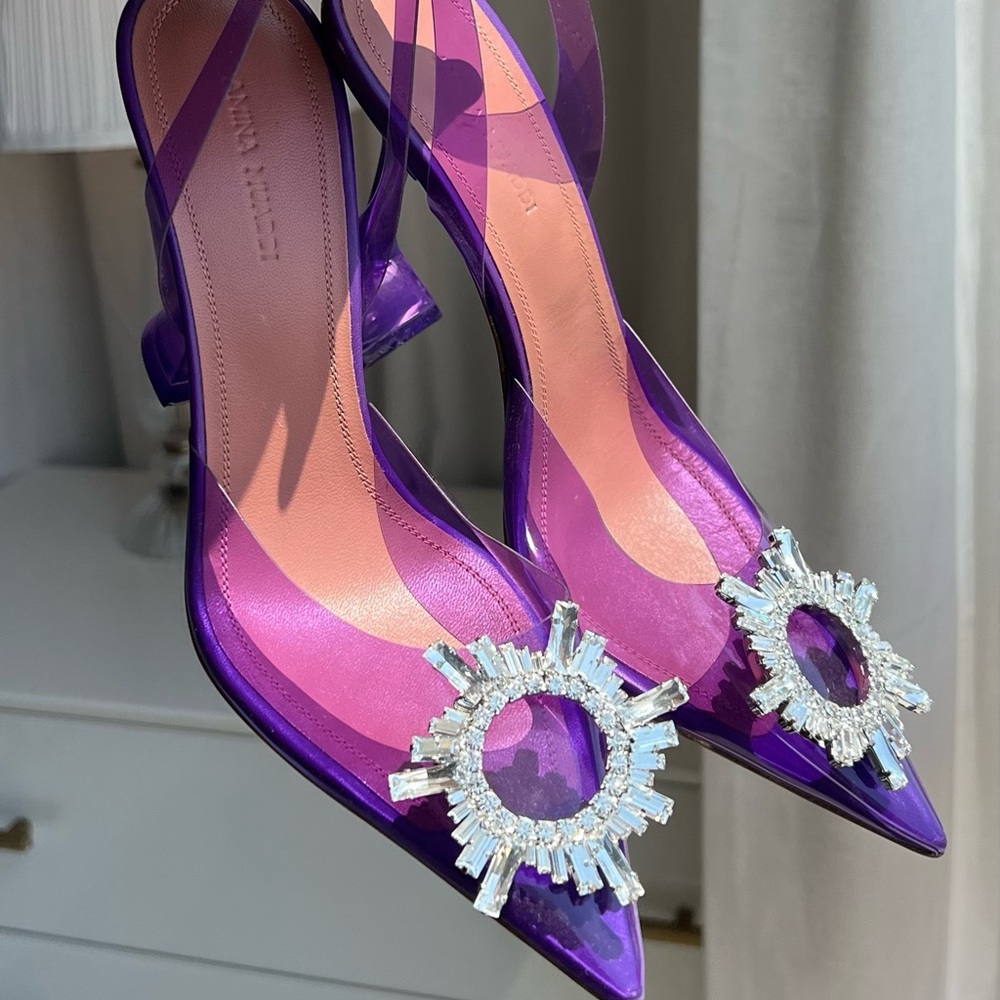 Amina Muaddi Begum Slingback Color Violet.